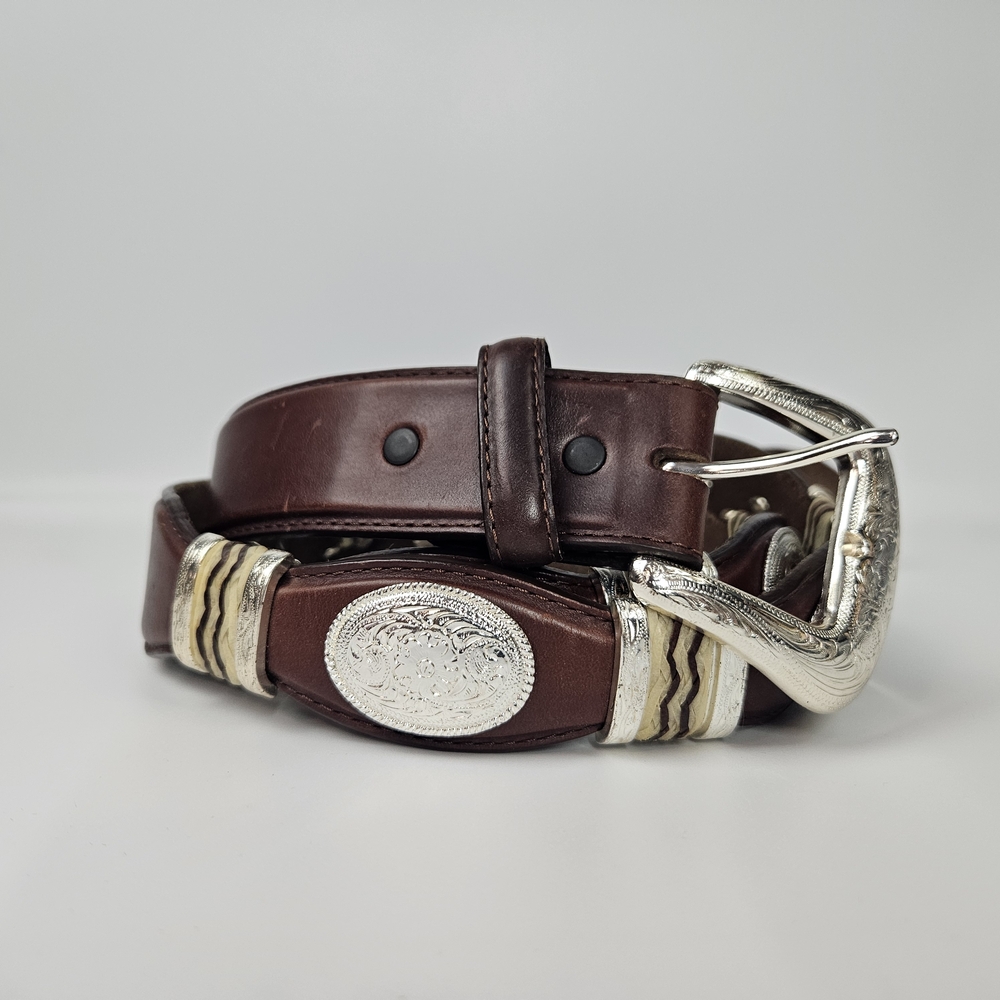 Tony Lama Sz 46 Mens X5437 Western Concho Ranger Belt Brown Leather SilverBuckle